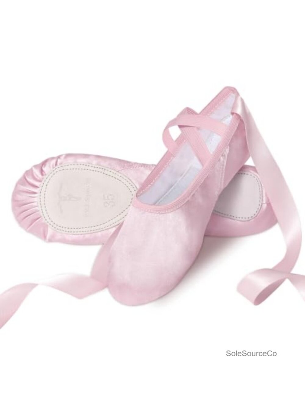 Girls Satin Ballet Slippers Split Sole Dance Shoes with Ribbon